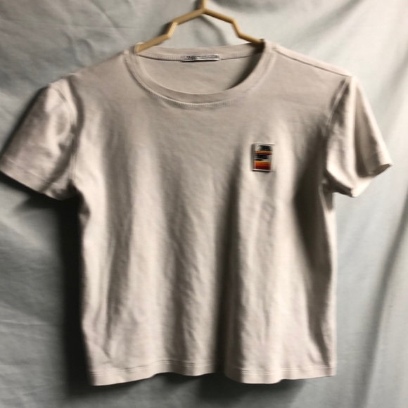 Zara purple Amore small cropped T-shirt white has spots - Picture 1 of 9